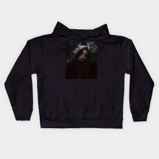 Beautiful girl, in dark place. Desaturated, gray and red. Dark but beautiful. Kids Hoodie